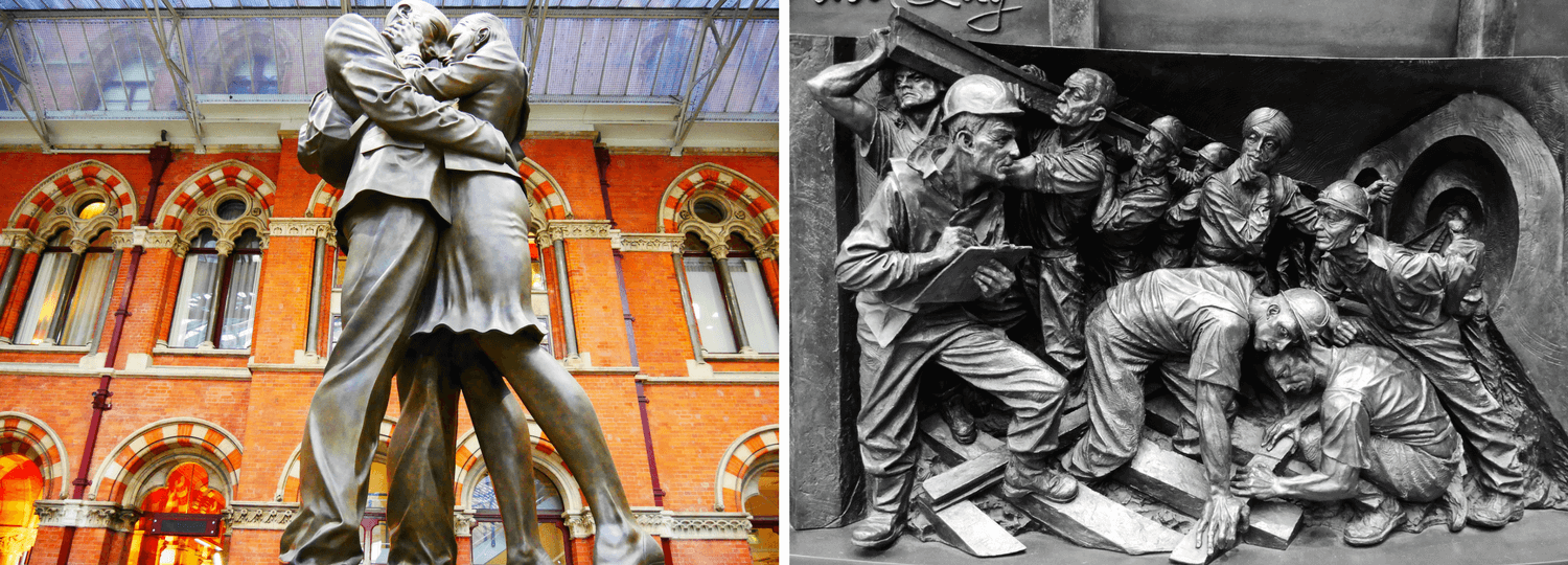 La gare de St-Pancras à Londres et sculptures