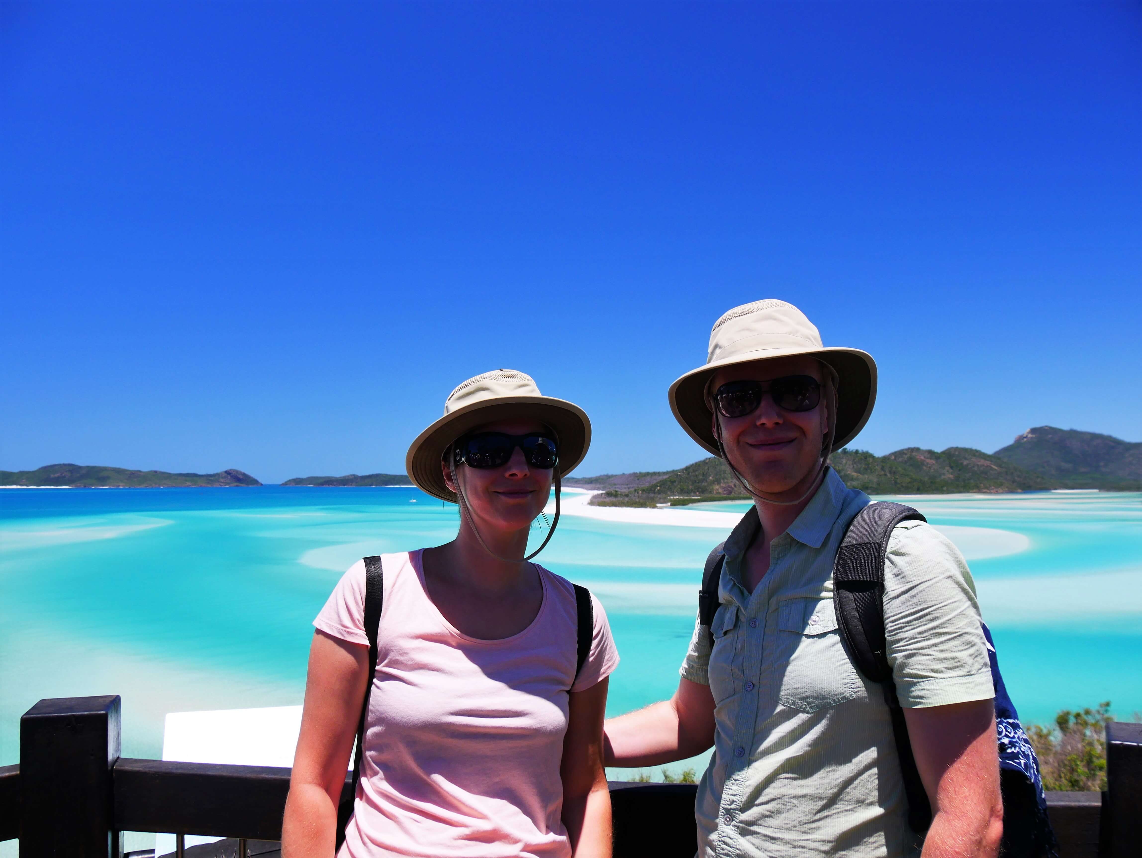 Nous devant la plage Whitehaven au Hill Inlet Lookout