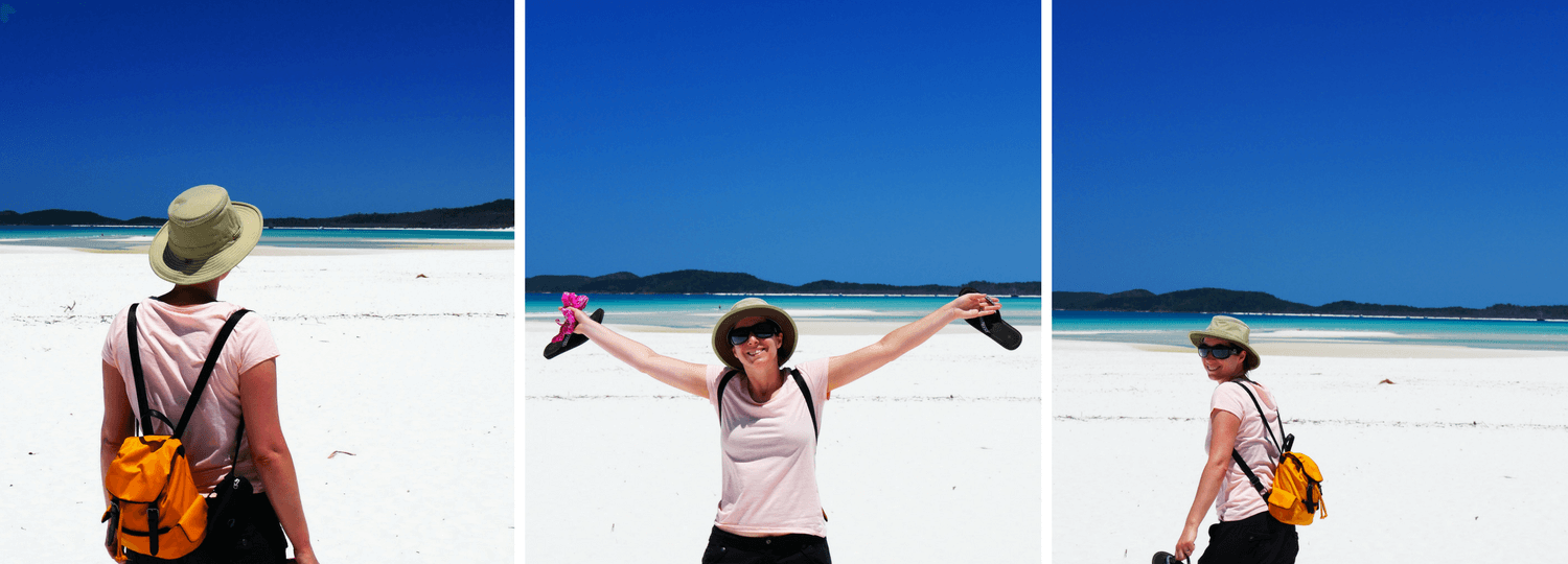 Sur la plage balanche éclatante sur les iles Whitsundays