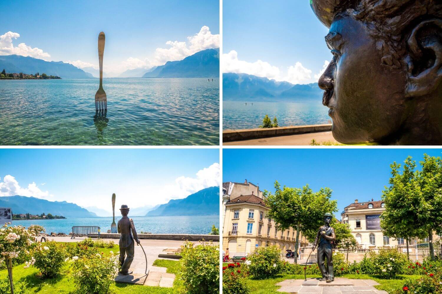 Statues Fourchette et Chaplin Quai Perdonnet Vevey