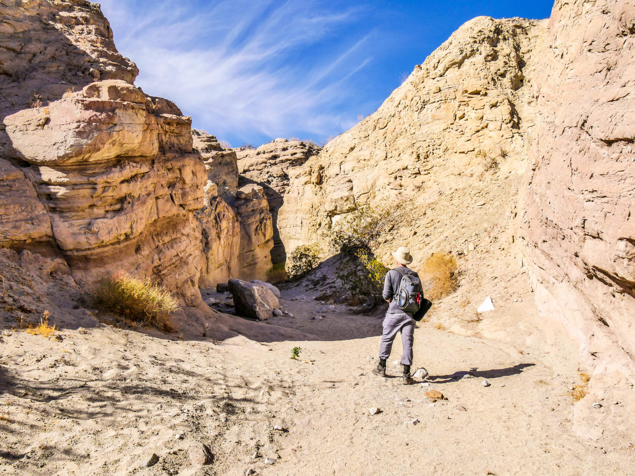 Entrée South Fork Palm Wash Slot Canyon randonnée Anza Borrego State Park