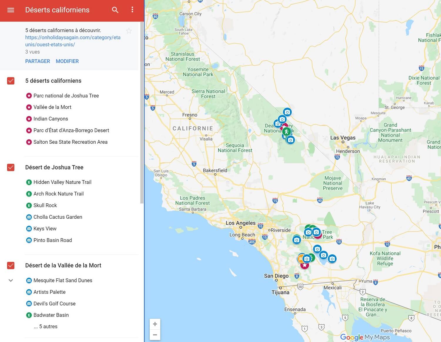 Carte déserts californiens