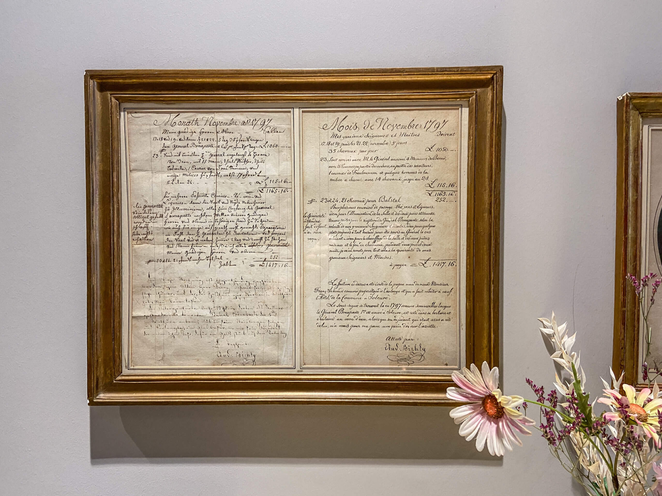 Facture de Napoléon à la Couronne à Soleure